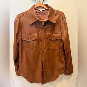 Good American Women’s saddle colored faux Leather Button Down Shirt